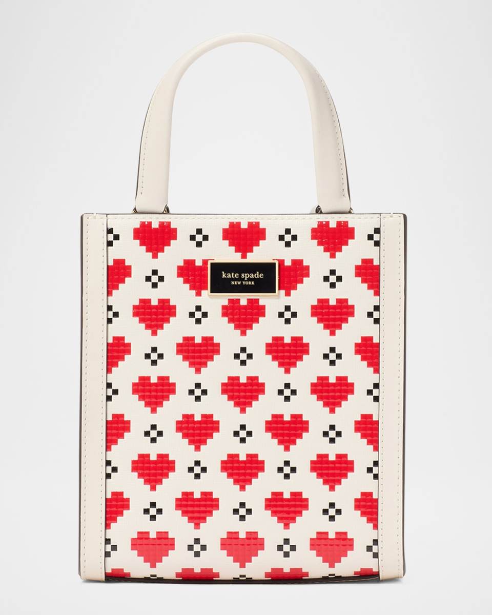 manhattan mini pixel heart leather tote crossbody bag